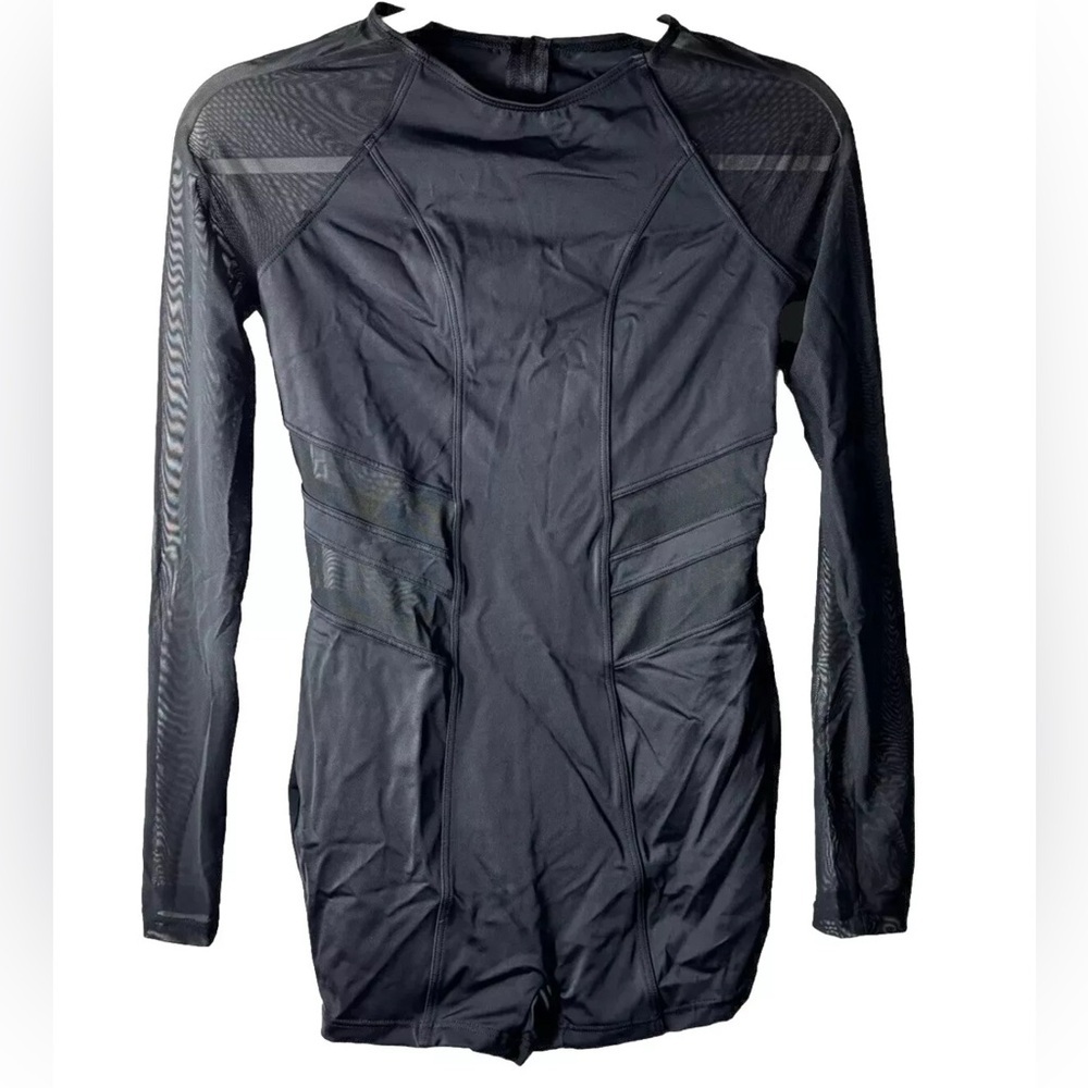 Balera Black leotard Long Sleeve Mesh Turtleneck Biketard Adult Medium